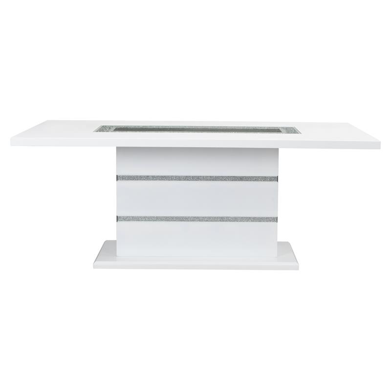 Bowery Hill Rectangle Wood Top Dining Table in Gray and White High Gloss