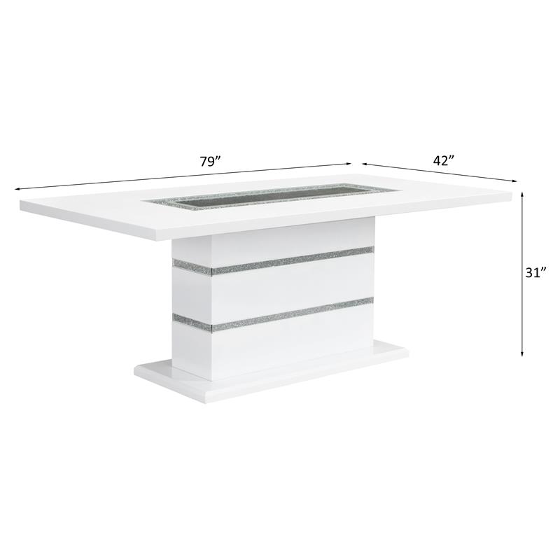 Bowery Hill Rectangle Wood Top Dining Table in Gray and White High Gloss