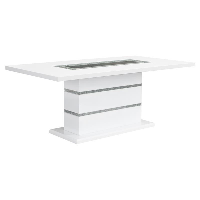 Bowery Hill Rectangle Wood Top Dining Table in Gray and White High Gloss