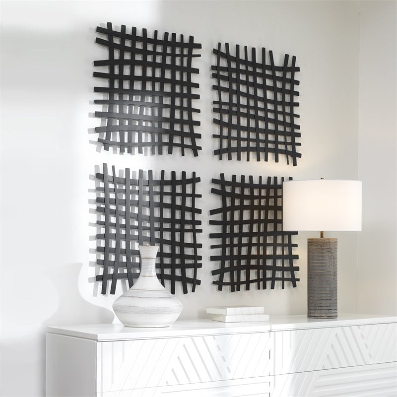 Bowery Hill Square Abstract Grid Pattern Iron Metal Wall Decor in Black