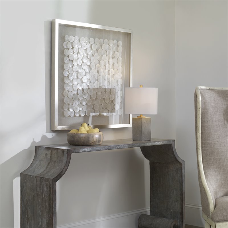 Bowery Hill Capiz Shell Wood and glass Shadow Box in Brushed Silver