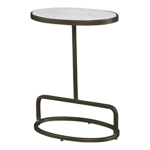 Bowery Hill Transitional Marble and Metal Accent Table in White