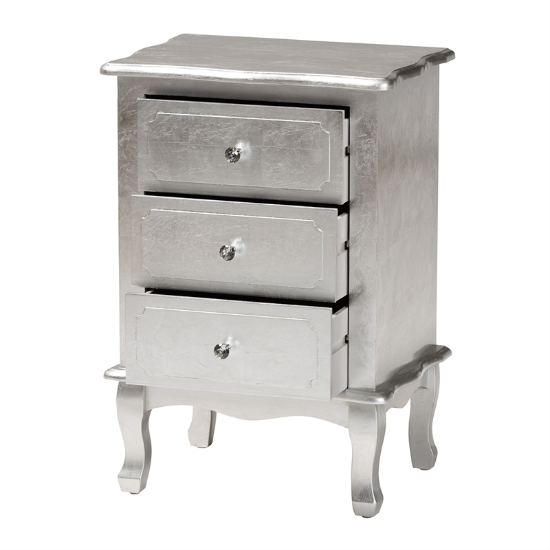 Bowery Hill Contemporary Silver Finished Wood 3-Drawer End Table