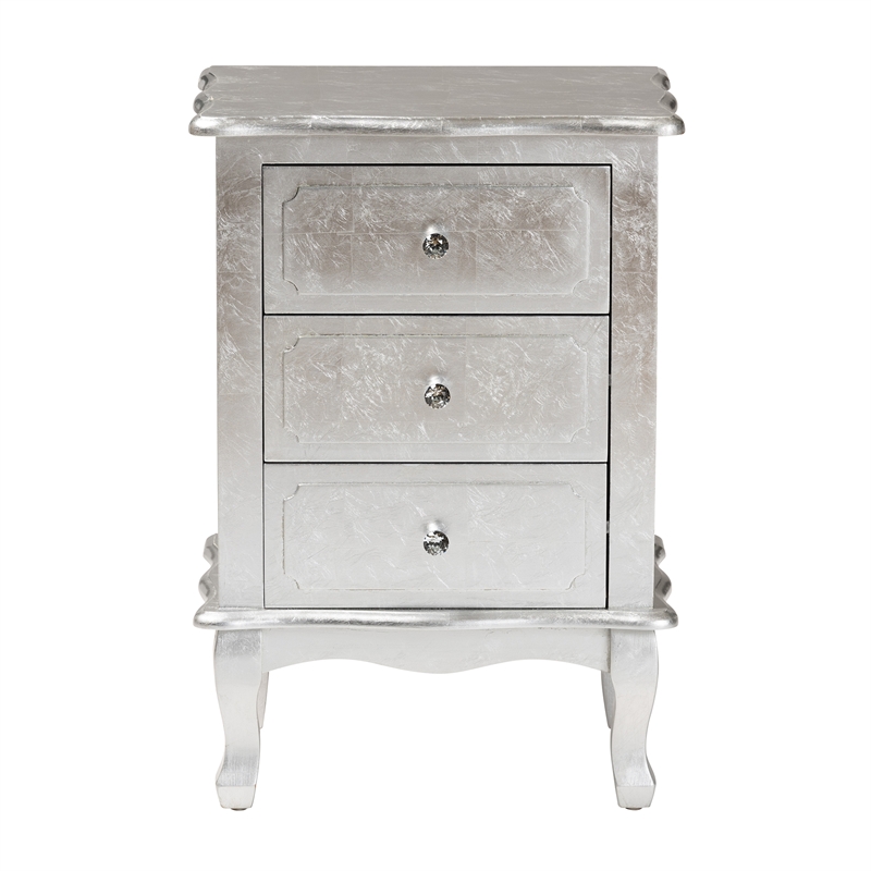 Bowery Hill Contemporary Silver Finished Wood 3-Drawer End Table