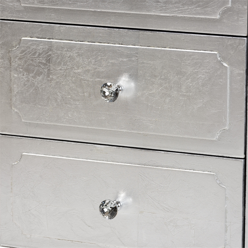 Bowery Hill Contemporary Silver Finished Wood 3-Drawer End Table