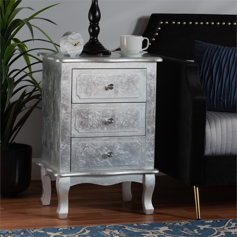 Bowery Hill Contemporary Silver Finished Wood 3-Drawer End Table