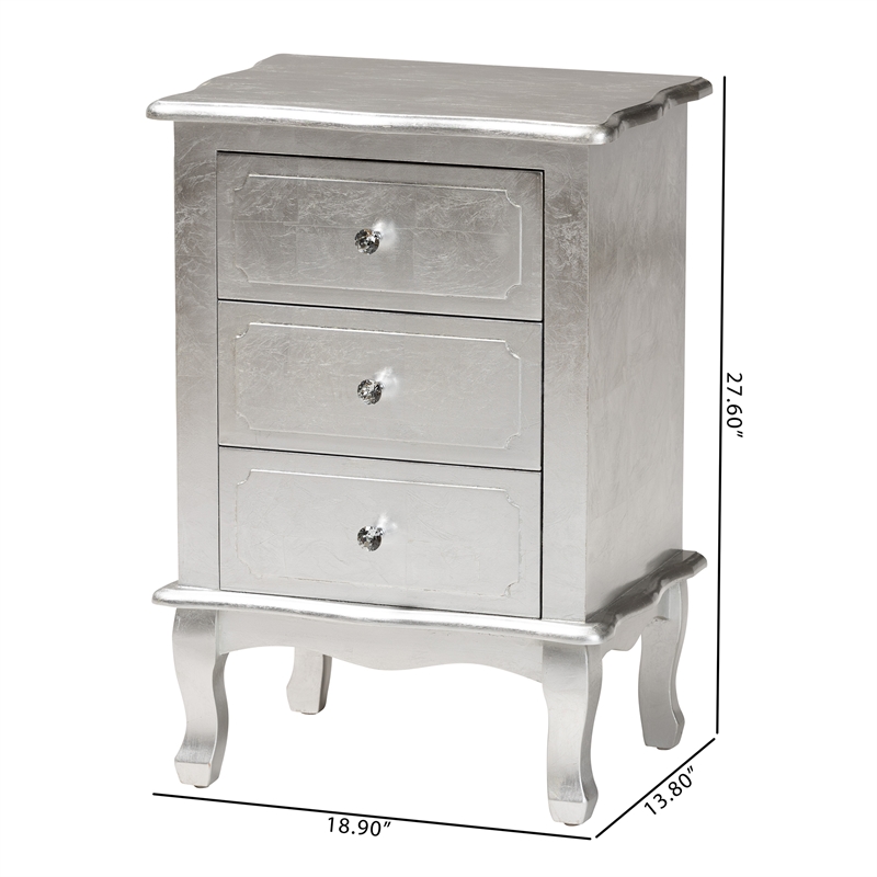 Bowery Hill Contemporary Silver Finished Wood 3-Drawer End Table