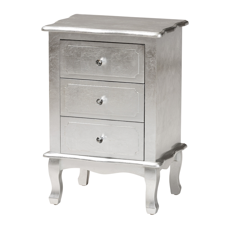 Bowery Hill Contemporary Silver Finished Wood 3-Drawer End Table