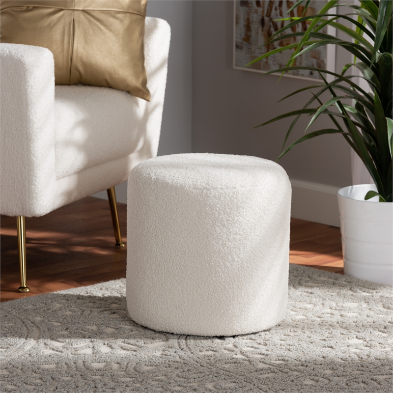 Bowery Hill Modern and Contemporary Ivory Boucle Upholstered Ottoman