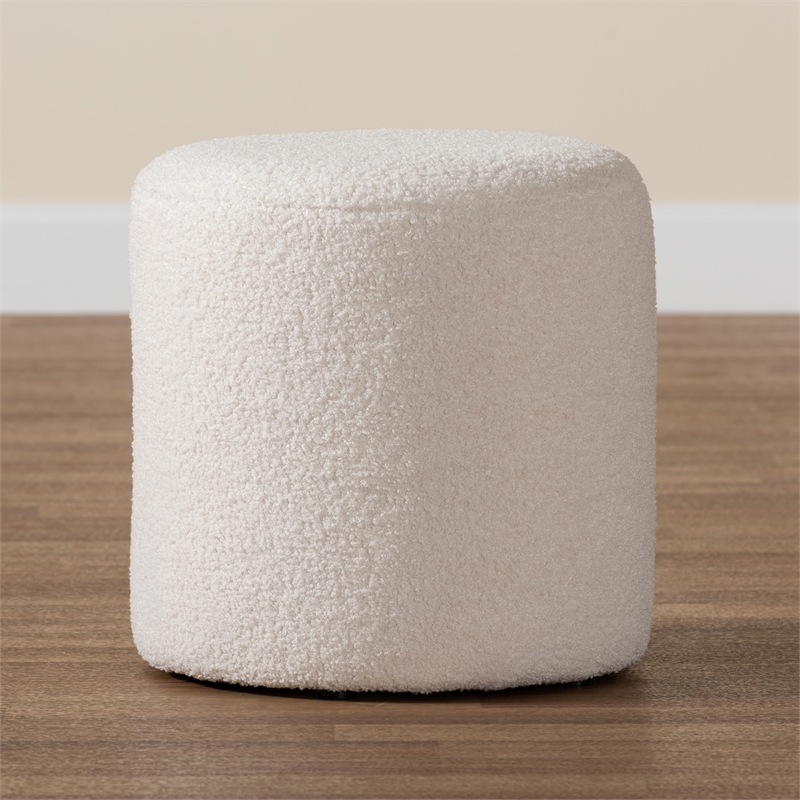 Bowery Hill Modern and Contemporary Ivory Boucle Upholstered Ottoman