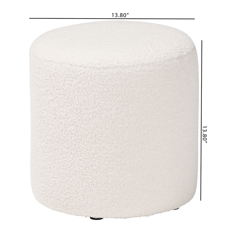 Bowery Hill Modern and Contemporary Ivory Boucle Upholstered Ottoman