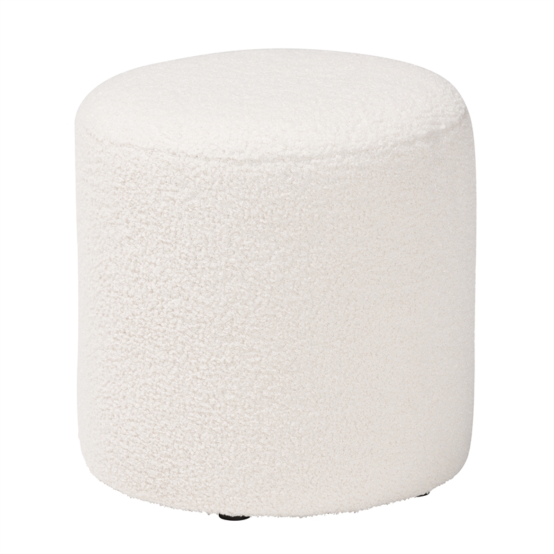 Bowery Hill Modern and Contemporary Ivory Boucle Upholstered Ottoman