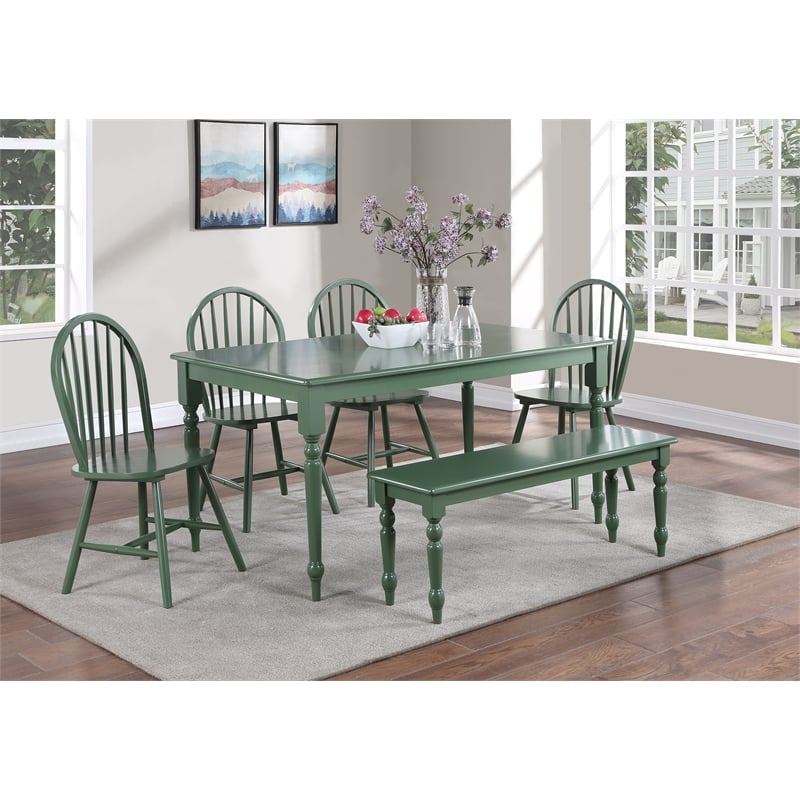 Bowery Hill Modern 6pc Rubberwood Dining Set - Equestrian Green