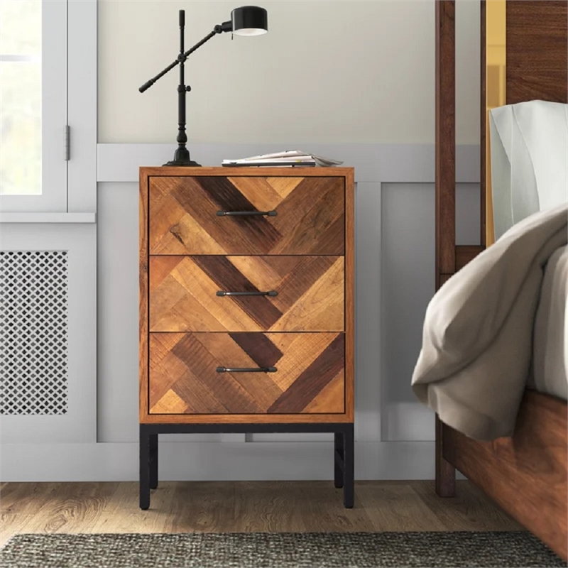 Bowery Hill Oak Wood 3 Drawer Nightstand - Natural Oak Finish
