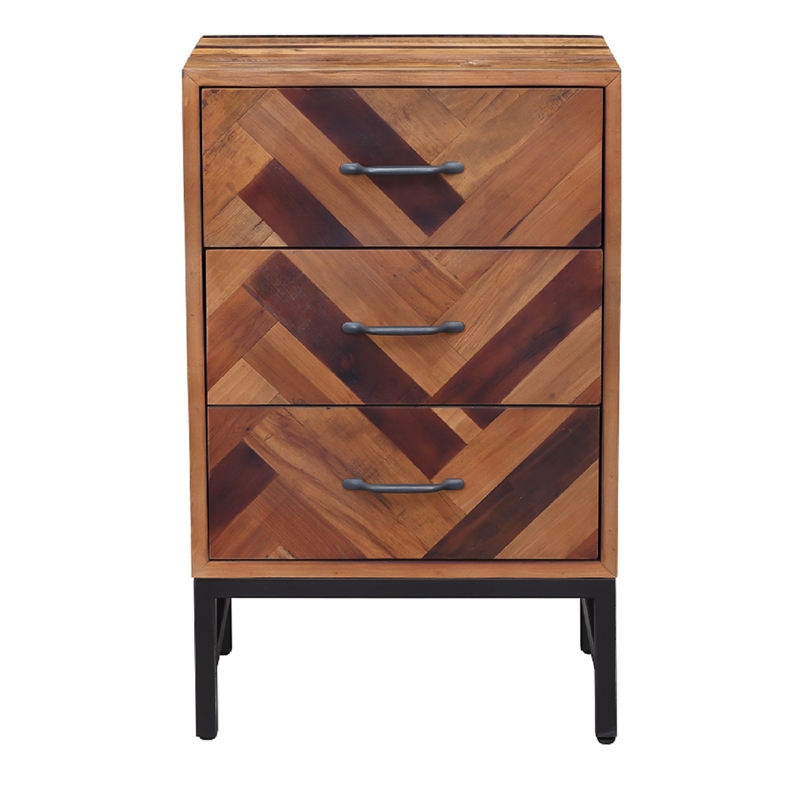 Bowery Hill Oak Wood 3 Drawer Nightstand - Natural Oak Finish
