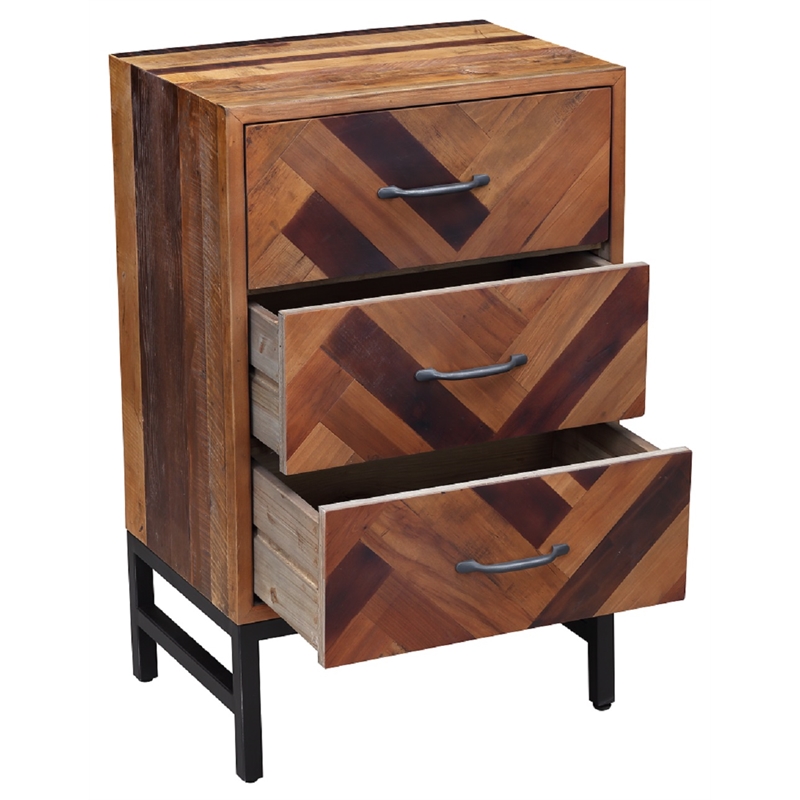 Bowery Hill Oak Wood 3 Drawer Nightstand - Natural Oak Finish