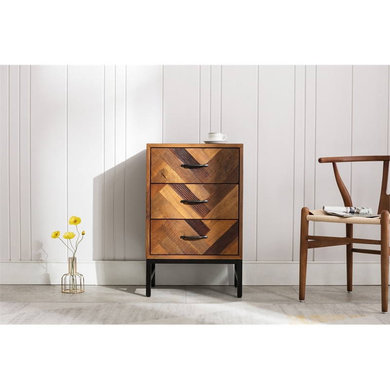 Bowery Hill Oak Wood 3 Drawer Nightstand - Natural Oak Finish