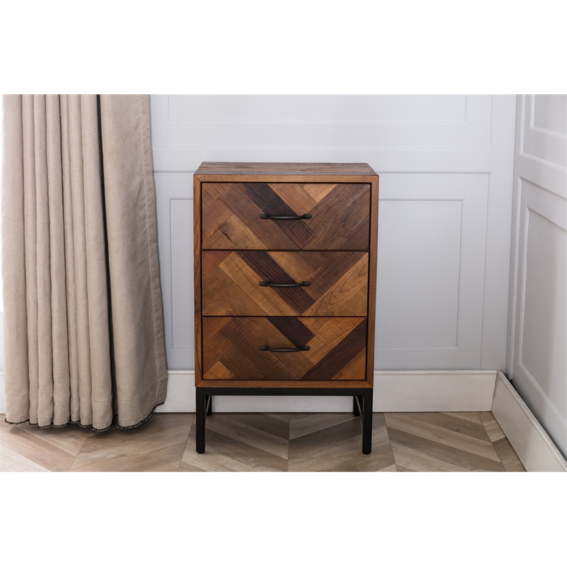 Bowery Hill Oak Wood 3 Drawer Nightstand - Natural Oak Finish