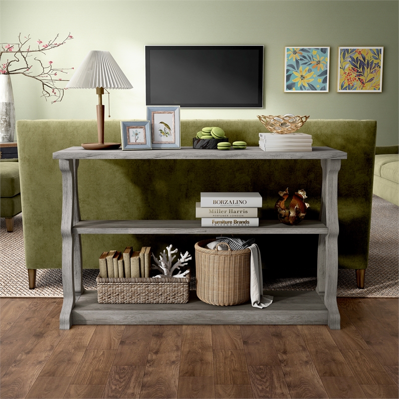Bowery Hill Modern Wood 2-Shelf Console Table in Vintage Gray Oak
