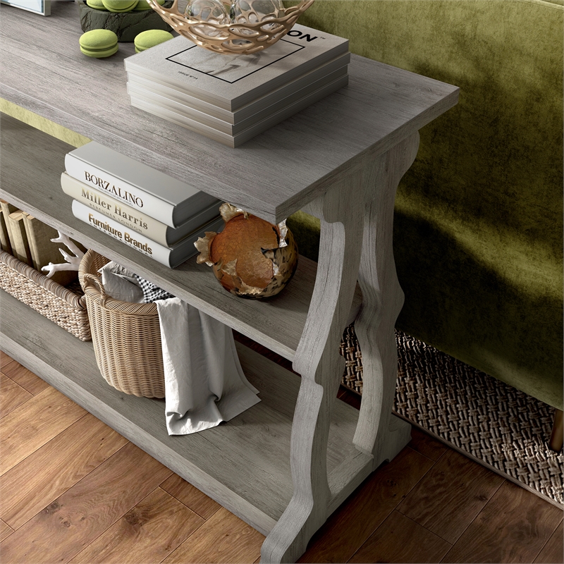 Bowery Hill Modern Wood 2-Shelf Console Table in Vintage Gray Oak