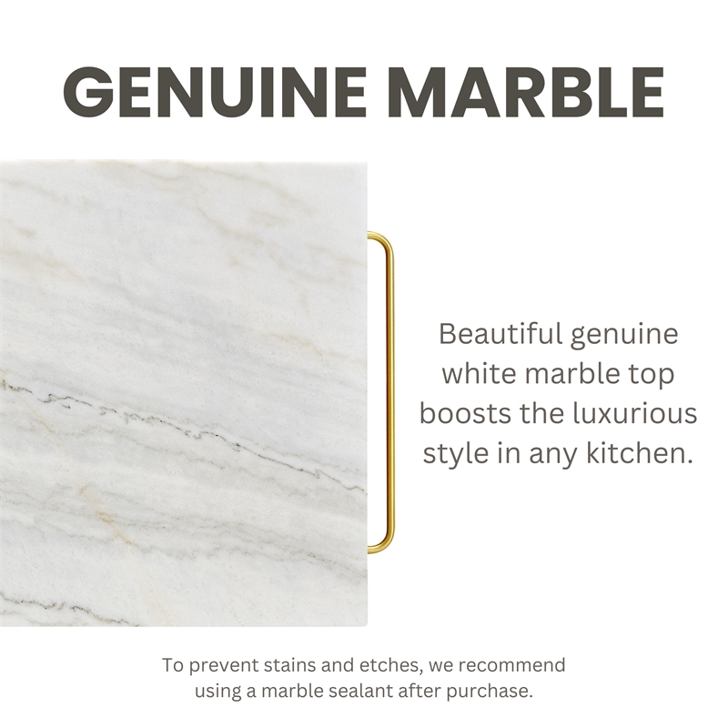 Bowery Hill Modern Marble Top Kitchen Island in Gold and White