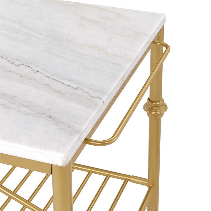 Bowery Hill Modern Marble Top Kitchen Island in Gold and White