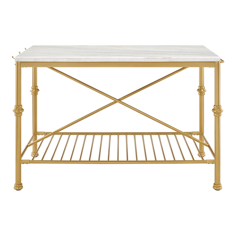Bowery Hill Modern Marble Top Kitchen Island in Gold and White