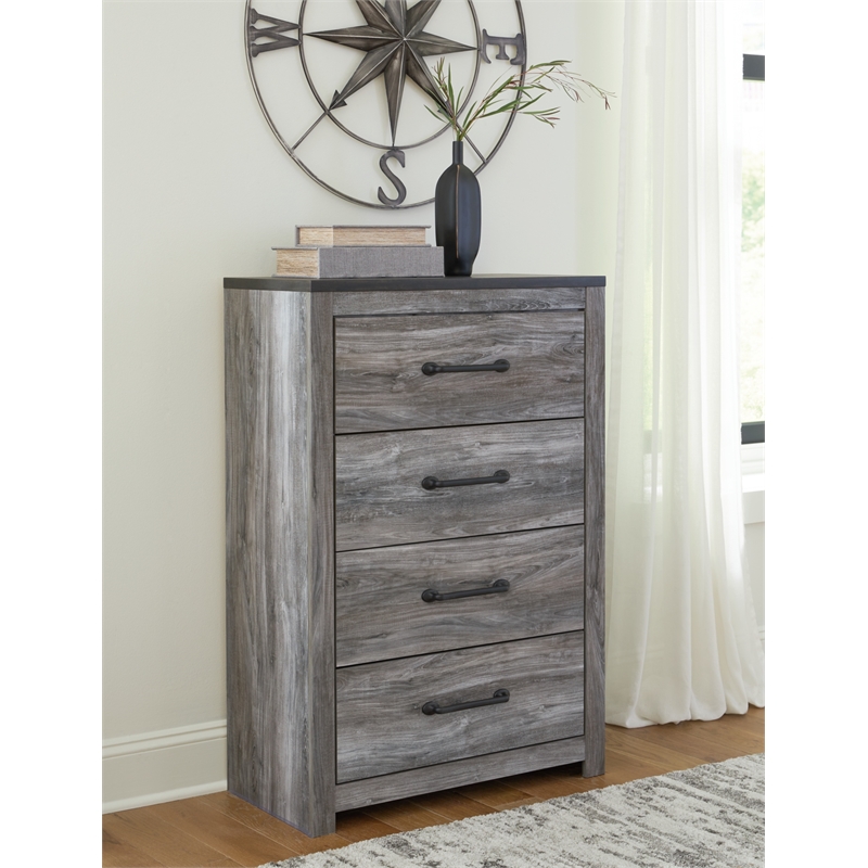 Bowery Hill Contemporary 4-Drawer Wood Chest in Rustic Charcoal