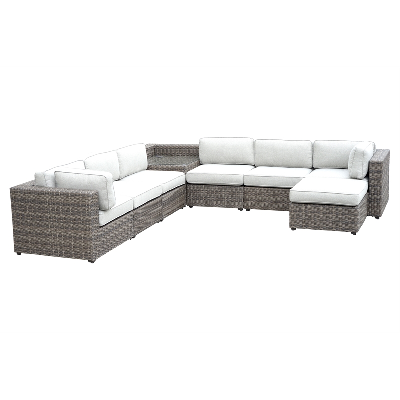 Bowery Hill Contemporary Driftwood Gray 7-Piece Wicker Sectional