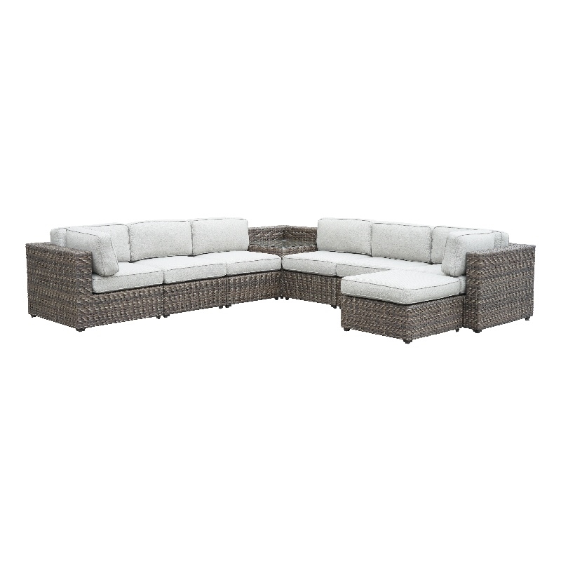 Bowery Hill Contemporary Driftwood Gray 7-Piece Wicker Sectional