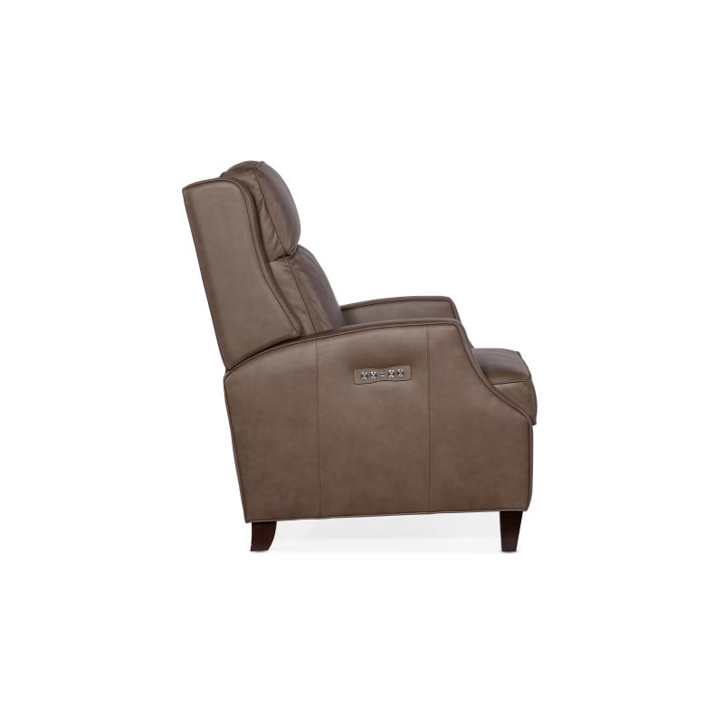 Bowery Hill Leather Wood Power Recliner with Power Headrest in Gray
