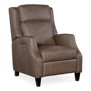 Bowery Hill Leather Wood Power Recliner with Power Headrest in Gray