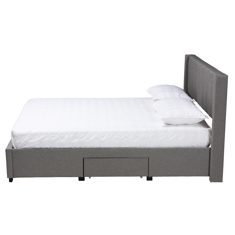 Bowery Hill Grey Fabric Full Size 3-Drawer Storage Platform Bed