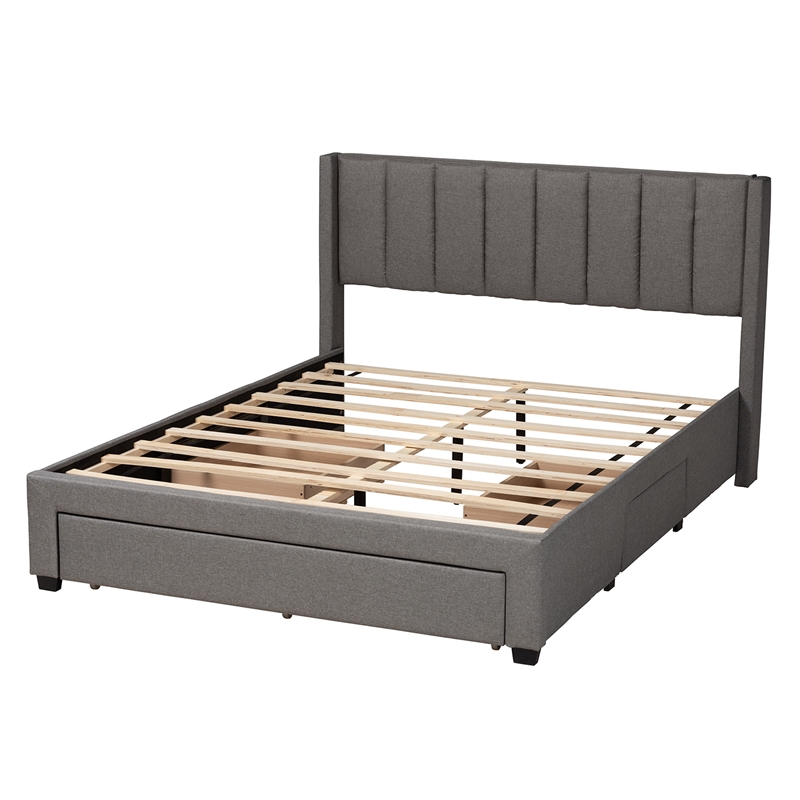 Bowery Hill Grey Fabric Full Size 3-Drawer Storage Platform Bed