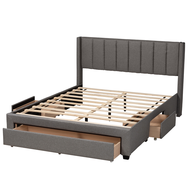 Bowery Hill Grey Fabric Full Size 3-Drawer Storage Platform Bed