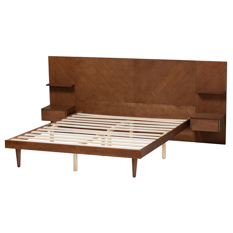 Bowery Hill Ash Wood Queen Platform Storage Bed with Nightstands