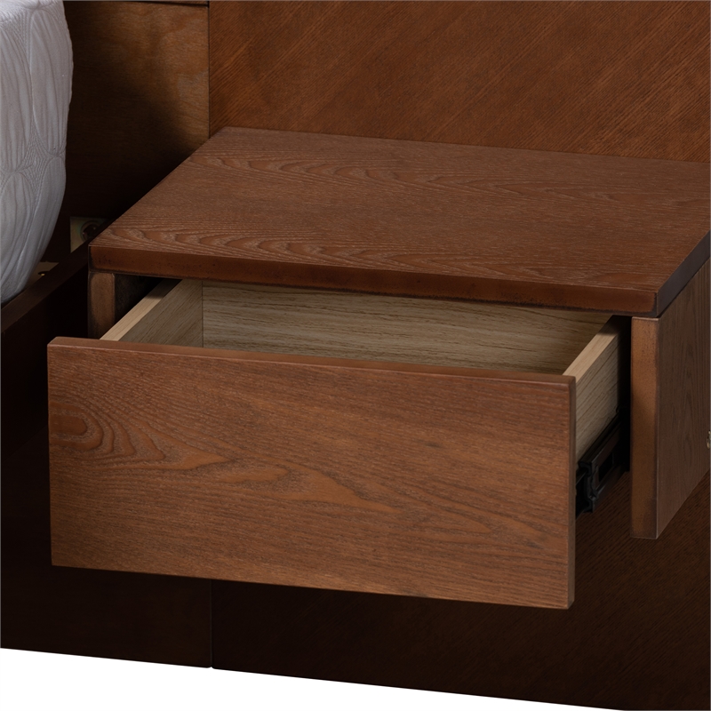 Bowery Hill Ash Wood Queen Platform Storage Bed with Nightstands
