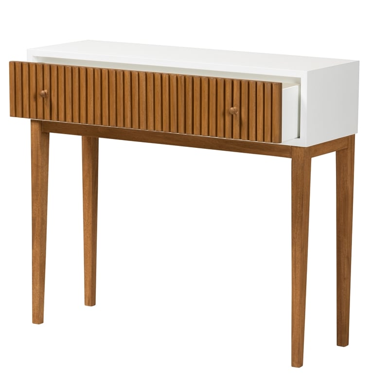Bowery Hill Two-Tone Brown and White Bayur Wood 1-Drawer Console Table
