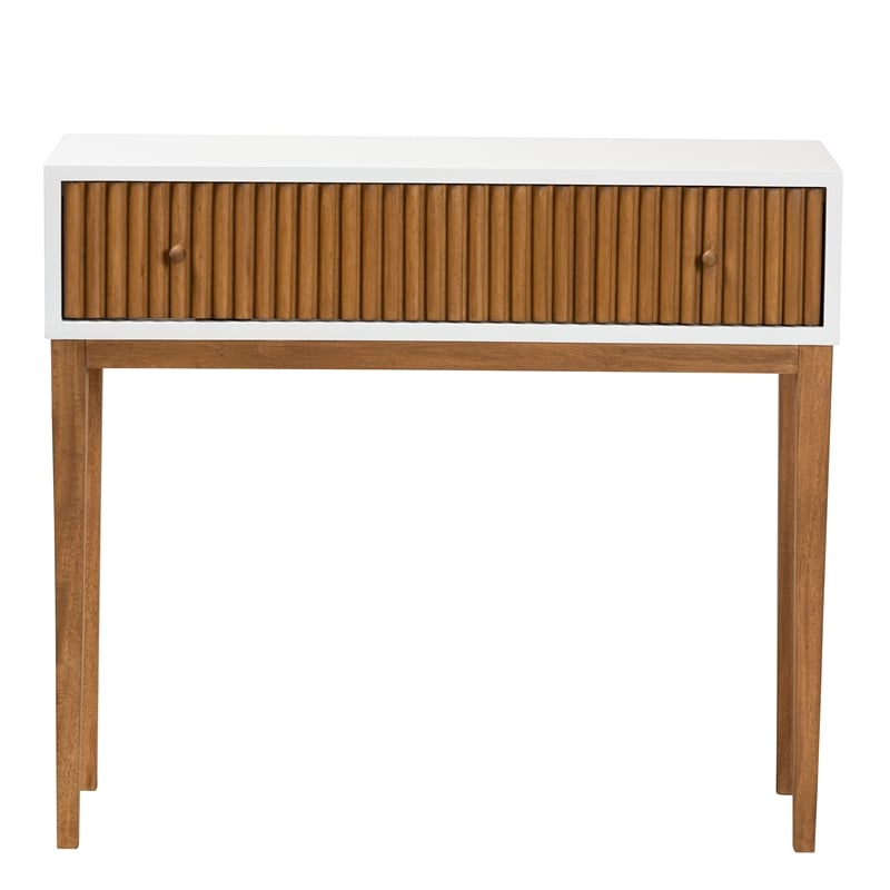 Bowery Hill Two-Tone Brown and White Bayur Wood 1-Drawer Console Table