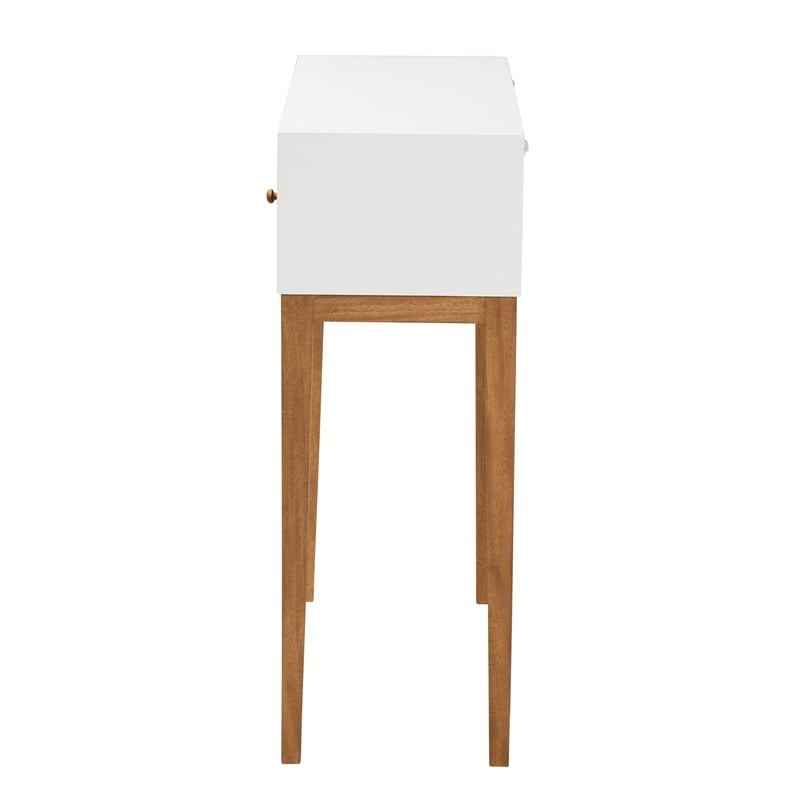 Bowery Hill Two-Tone Brown and White Bayur Wood 1-Drawer Console Table