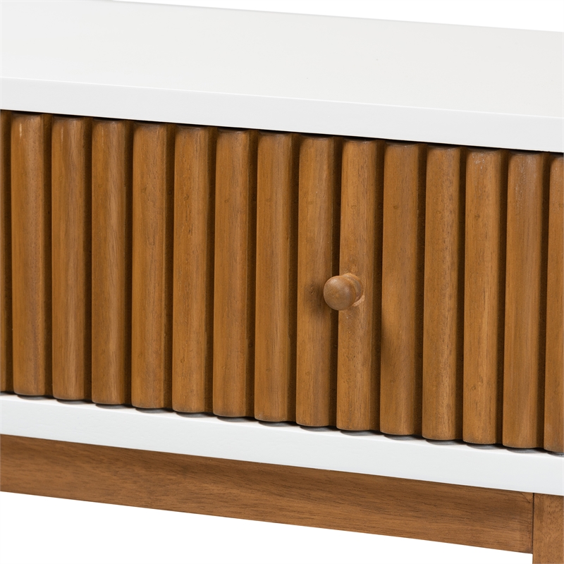 Bowery Hill Two-Tone Brown and White Bayur Wood 1-Drawer Console Table