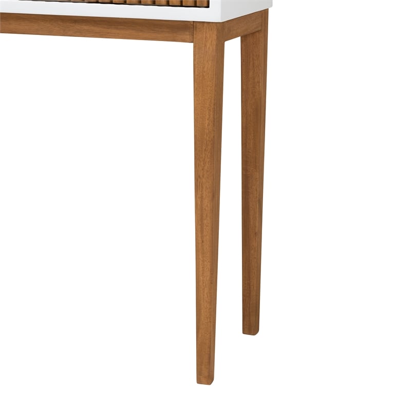 Bowery Hill Two-Tone Brown and White Bayur Wood 1-Drawer Console Table