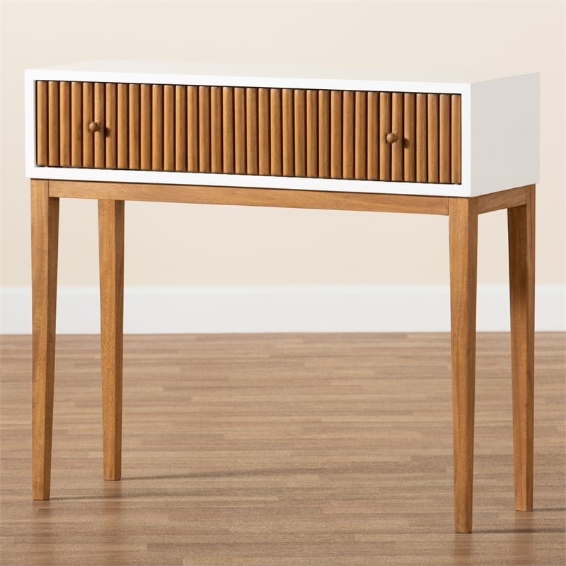 Bowery Hill Two-Tone Brown and White Bayur Wood 1-Drawer Console Table
