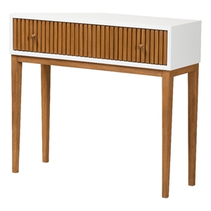 Bowery Hill Two-Tone Brown and White Bayur Wood 1-Drawer Console Table