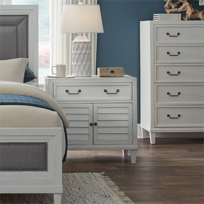 Bowery Hill White Finished Wood 2-Door Cabinet Style Coastal Nightstand