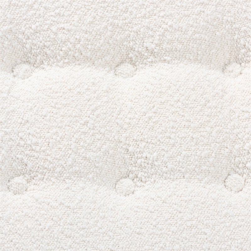 Bowery Hill Cream Boucle Fabric and Brown Rubberwood Ottoman Footstool