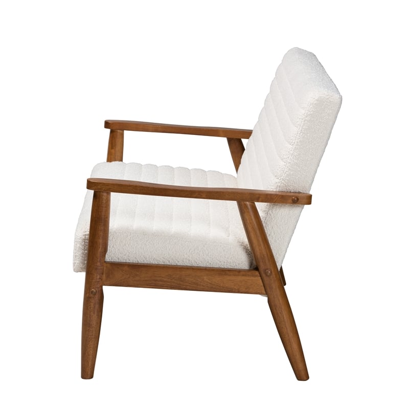 Bowery Hill Cream Boucle Fabric and Walnut Brown Wood Loveseat