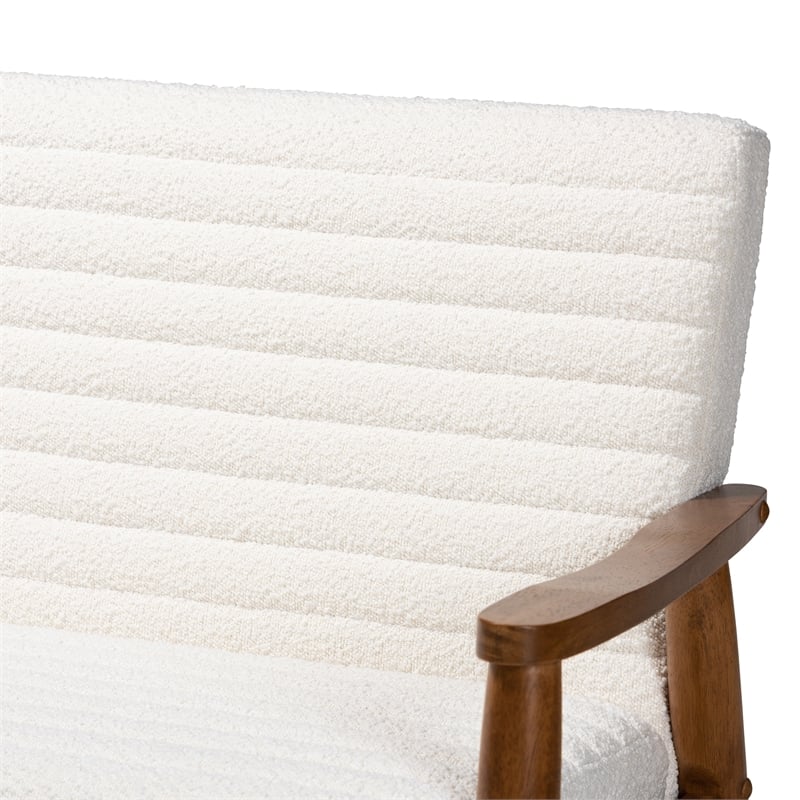 Bowery Hill Cream Boucle Fabric and Walnut Brown Wood Loveseat