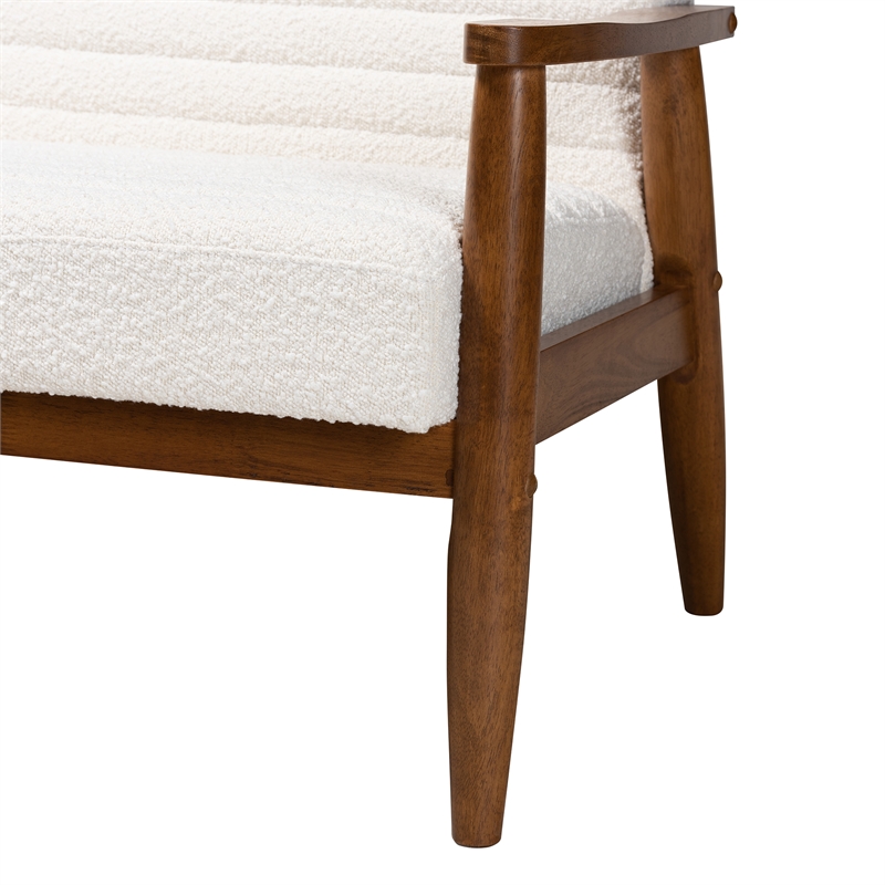 Bowery Hill Cream Boucle Fabric and Walnut Brown Wood Loveseat