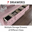 Bowery Hill Velvet Pink 7-Drawer Dresser Horizontal Glam Assembled